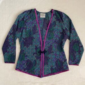 {VTG} Maggie Shepherd | Abstract Long Sleeve Decorative Button Cardigan Top (S)